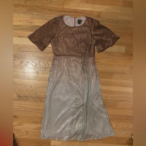 NWT Taylor Chiffon Women’s Short Sleeve Midi Dress Bronze Shimmer Layered Size 6